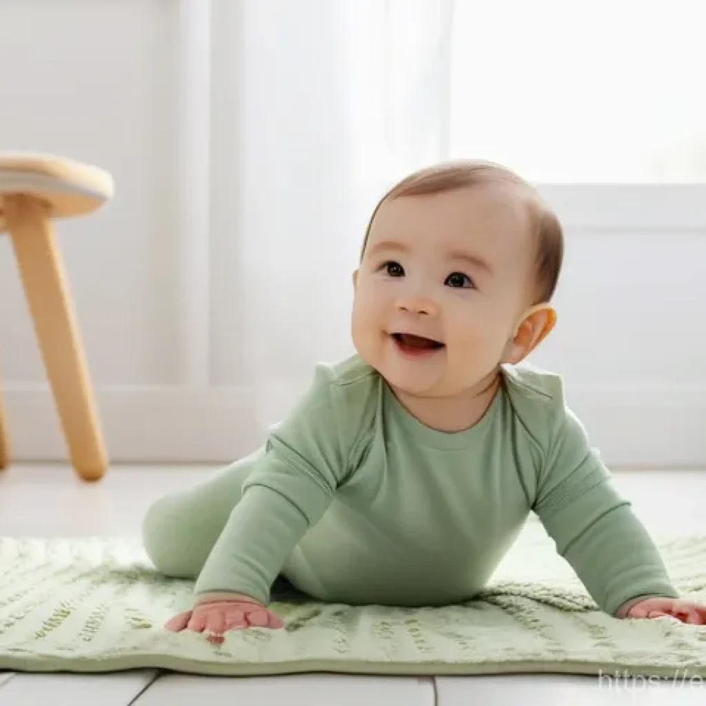 유아복 인기 브랜드 - **Organic Cotton Comfort:** A joyful baby, approximately 9 months old, sitting on a plush, cream-col...