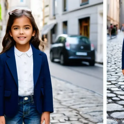 Home 21 자라키즈와 H M 키즈의 가격대 - **Prompt:** A stylish 6-year-old girl with medium-length, neatly styled hair, confidently standing o...