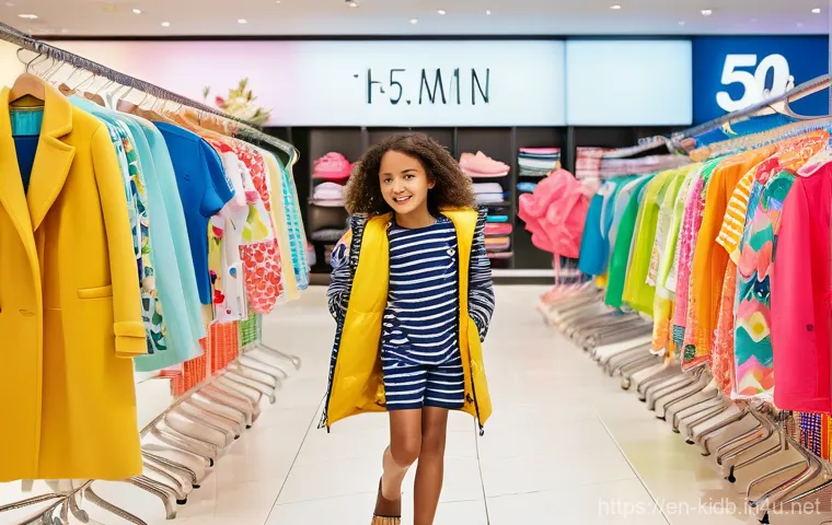 H M 키즈라인 세일 정보 - **Image Prompt 1: End-of-Season Clearance Strategic Shopping**
A wide shot of a brightly lit H&M...