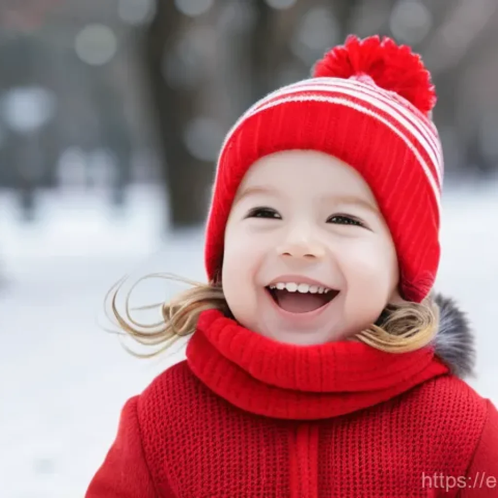 아동용 방한모자 브랜드 - A group of cheerful children, aged 5-10, bundled in various vibrant winter hats, playing excitedly i...