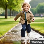 버버리키즈 럭셔리 아동복 리뷰 - **Prompt 1: Playful Adventure in Durable Burberry**
A vibrant, sun-drenched image of a joyful 6-...