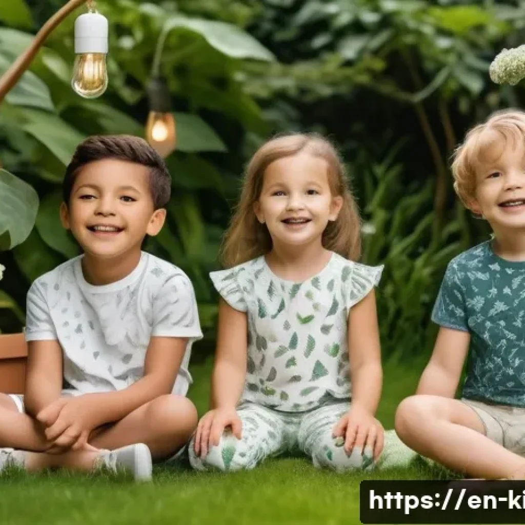 아동복 신상 출시 브랜드 - A cheerful scene featuring children aged 3 to 10 wearing eco-friendly clothing made from organic cot...