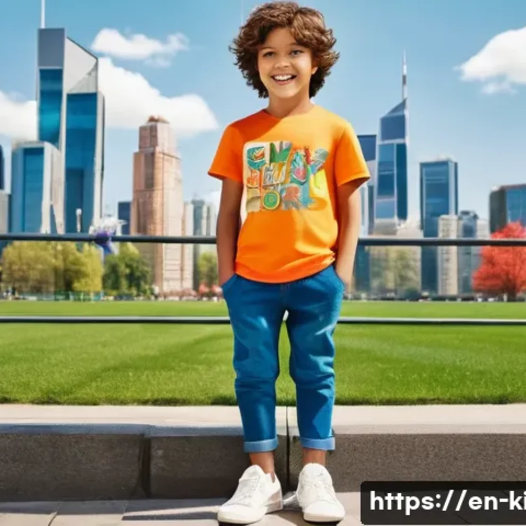 자라키즈와 오가닉맘의 차별점 - A vibrant urban playground scene featuring children aged 5-8 wearing trendy Zara Kids outfits: color...