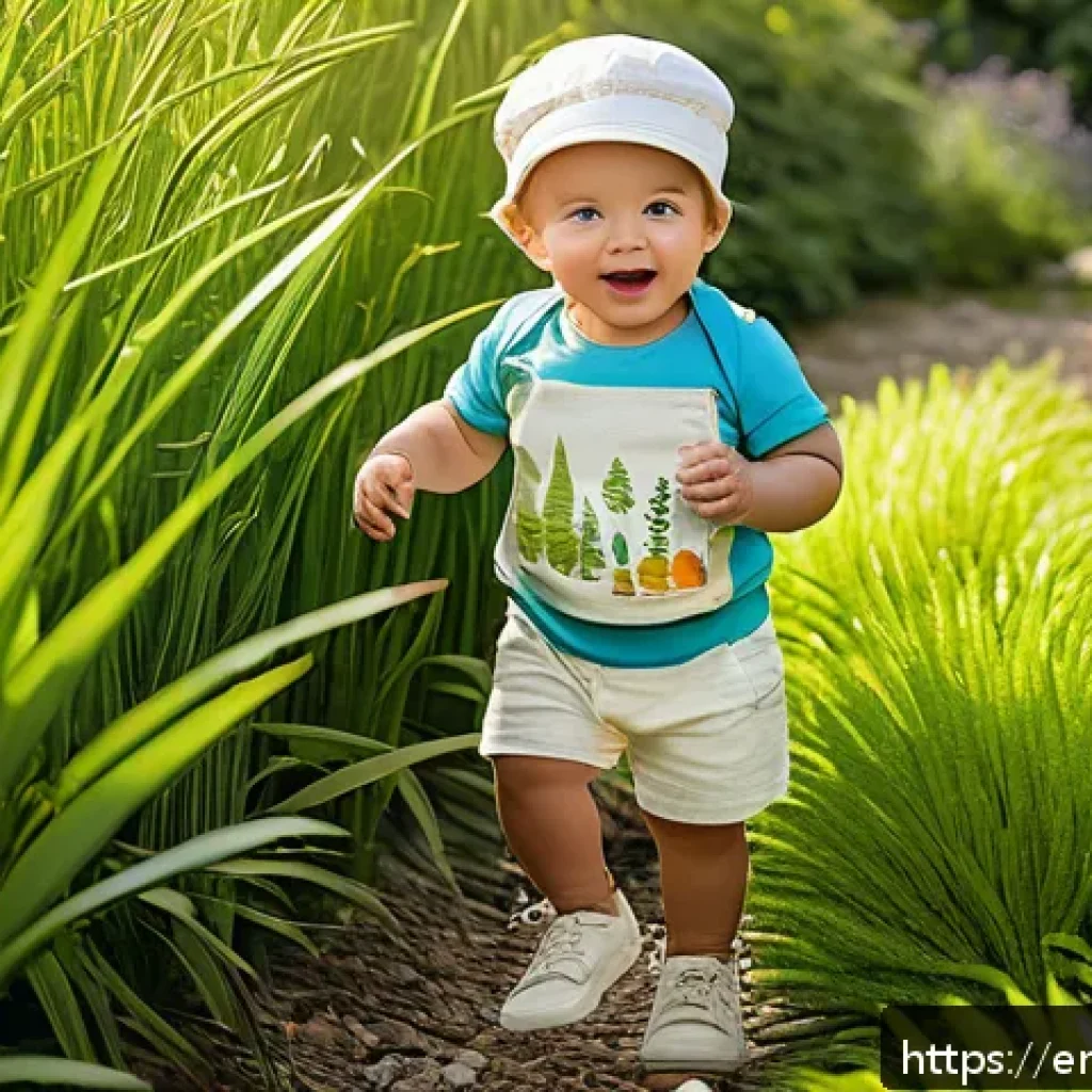 아동 의류 인기 브랜드 - A cheerful toddler wearing a soft, breathable organic cotton outfit with a GOTS-certified label visi...