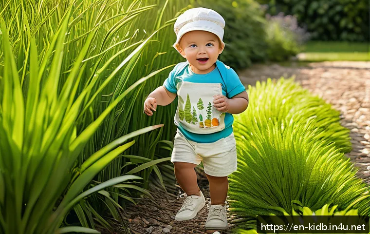 아동 의류 인기 브랜드 - A cheerful toddler wearing a soft, breathable organic cotton outfit with a GOTS-certified label visi...
