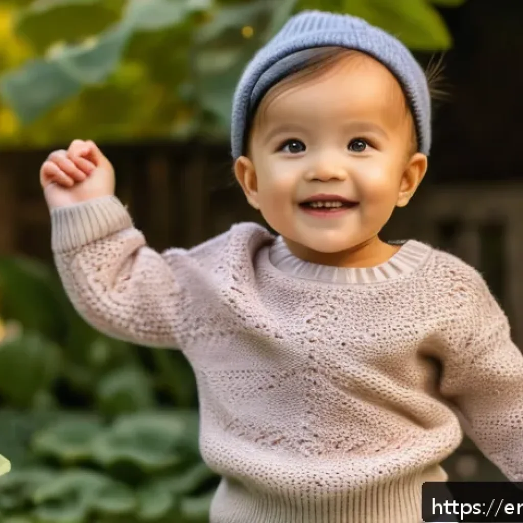 키즈 니트웨어 브랜드 - A charming toddler wearing an organic cotton knit sweater with vibrant natural dyes in playful paste...