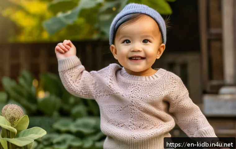 키즈 니트웨어 브랜드 - A charming toddler wearing an organic cotton knit sweater with vibrant natural dyes in playful paste...
