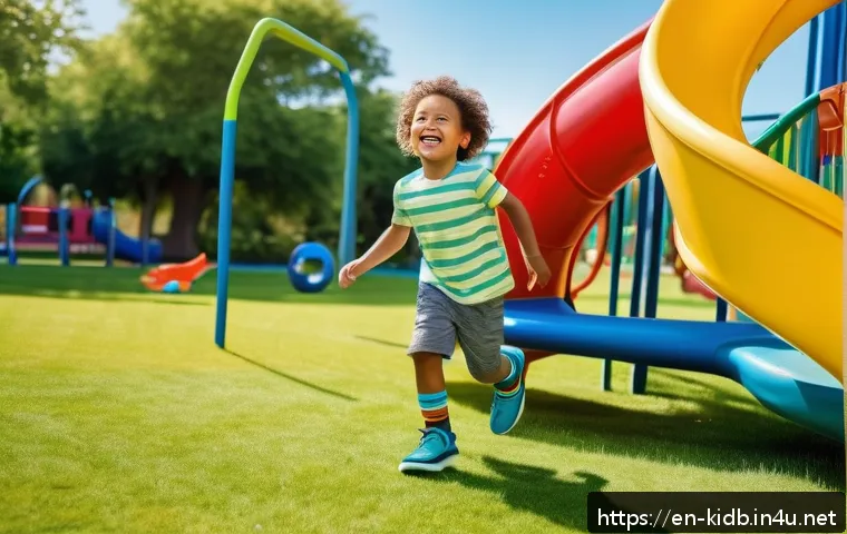 슈펜키즈의 인기 신발 소개 - A lively scene featuring a young child wearing colorful, ergonomic kids’ sneakers with cushioned ins...