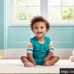 카터스와 지프키즈의 소재 차이 - A cheerful toddler wearing a soft, 100% cotton outfit from Carters, playing happily in a bright, sun...