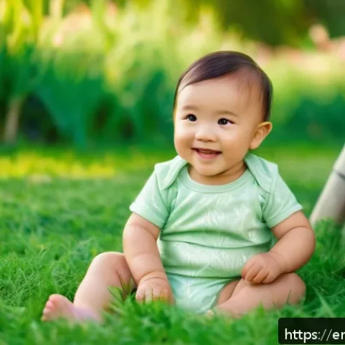 오가닉맘과 모이몰른의 친환경 경쟁 - A cheerful toddler wearing a soft bamboo fiber onesie with a subtle leafy pattern, sitting outdoors ...