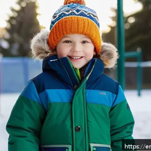 아동 방한복 브랜드 추천 - A vibrant winter scene featuring an active child wearing a durable kids’ winter jacket made from rip...